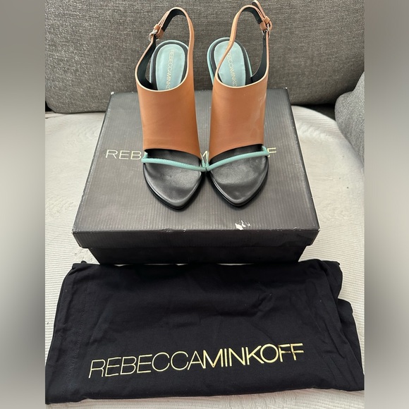 Rebecca Minkoff Barista Heeled Sandals Tan Leather Ankle Strap Buckle - Picture 5 of 5